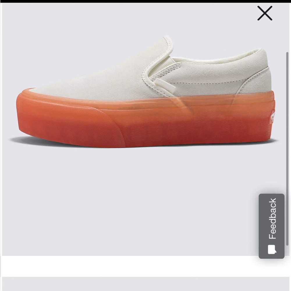 VANS “Classic Slip-On Stackform Shoe” in the color: “Suede Marshmallow/Peach”